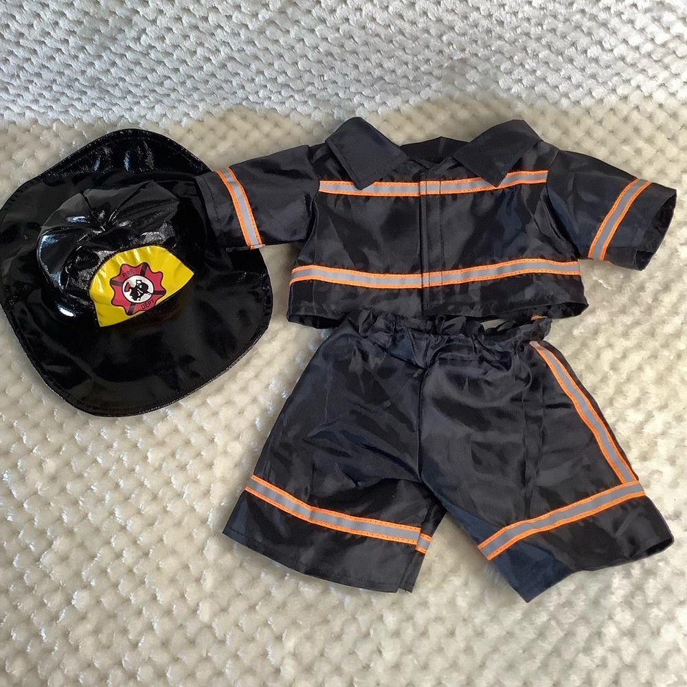 Teddy Mountain Black and Orange Firefighter Outfit For Stuffed Animal